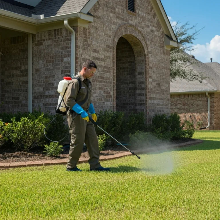 Innovative Pest Control technician spraying on the lawn